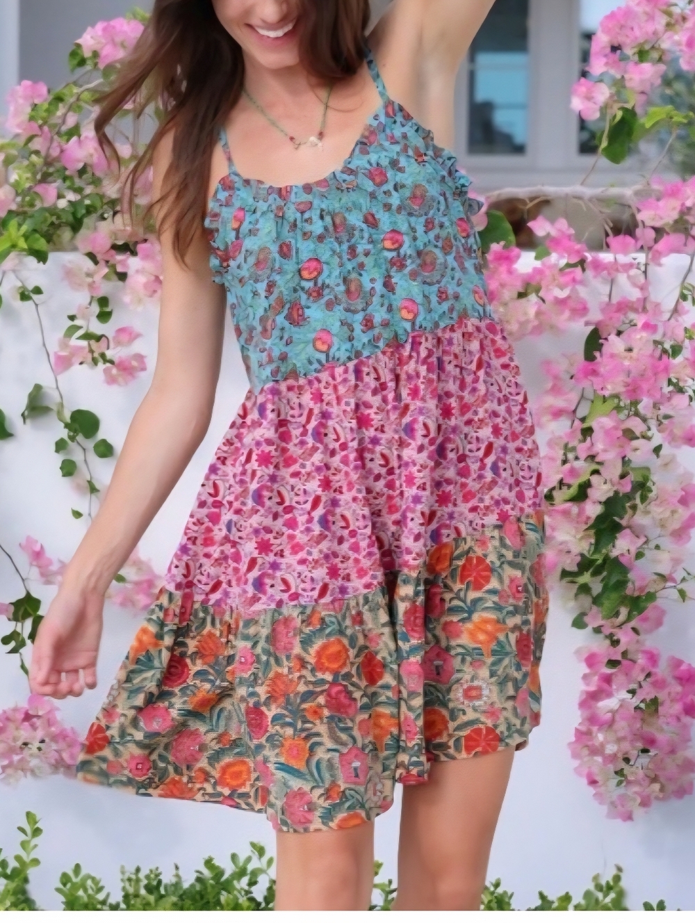 NATURAL LIFE Floral Tiered Mini Dress Size Large